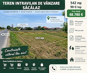 Teren intravilan de vânzare   Săcălaz | 542 mp | PUZ aprobat 