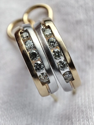 Cercei Aur Galben Alb 14K Bicolor Half Creole Omega Cu Diamant Briliant Diamante Briliante Certifica