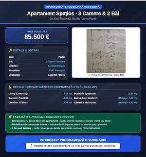 Apartament central, 3 camere decomandate