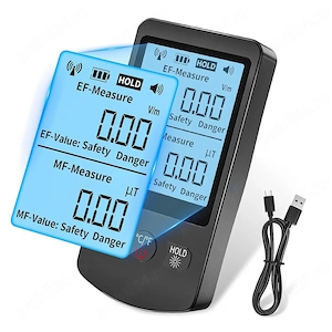 Digital EMF Meter 3 în 1 EF MF Temperatură, Reîncărcabil USB