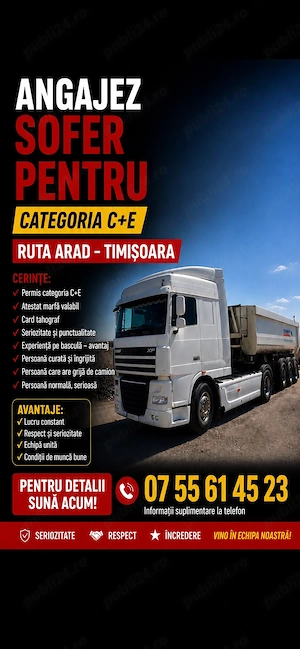 Angajez șofer pe basculantă  c+e articulata Timișoara-Arad