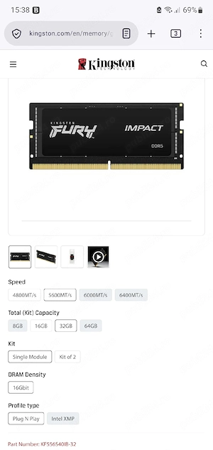 Vand memorie laptop Kingston Fury Impact 32GB, DDR5-5600Mhz. URGENT.