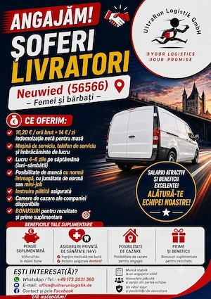 Angajăm Șoferi Livratori (Cat. B)   Neuwied (Germania) | Cazare disponibilă