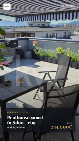 Penthouse smart în Sibiu - etaj retras, terasă generoasă