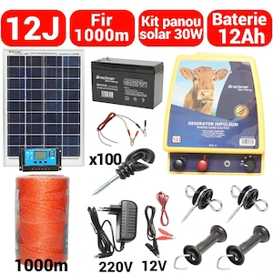 Kit gard electric 12 Joule 12 220V panou 30w baterie 12ah 1000m