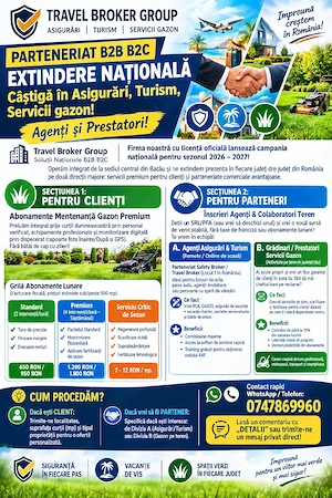 Parteneriat B2B B2C Extindere Națională: Câștigă în Asigurări, Turism, Servicii gazon!