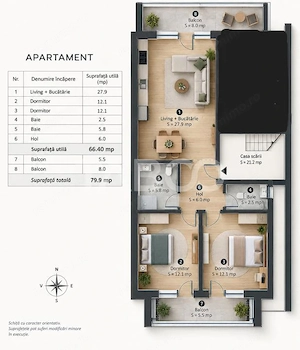 Apartament modern 3 camere 2 balcoane 2 locuri de parcare 66m Selimbar - imagine 2