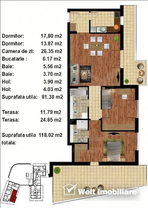 Apartament de lux, 3 camere, imobil Platinia Elite, terasa 25 mp, garaj - imagine 9