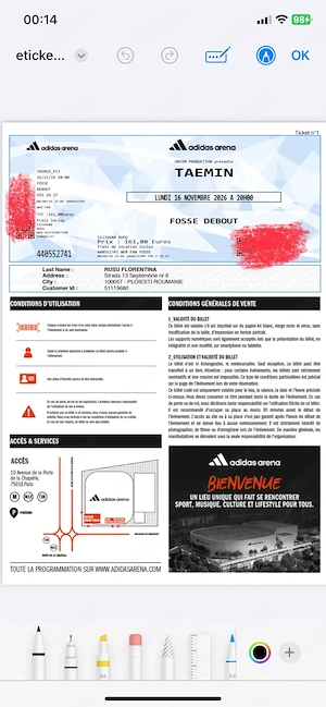 Bilet concert Taemin - Paris 16 noiembrie 