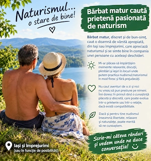 Bărbat matur caută prietenă pasionată de naturism