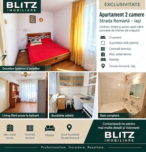 Apartament cu 2 camere pe Strada Romană – Iași