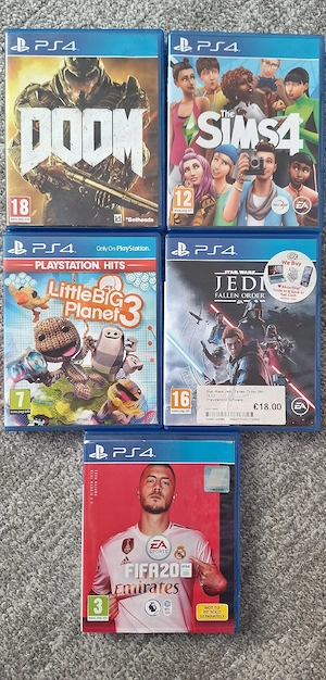 5 Joc PS4 - Doom, The Sims 4, LittleBigPlanet 3, Star Wars Jedi & FIFA 20