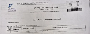Se vinde teren agricol extravilan de 15260mp la pretul de 50000lei in Calarasi Sat Nicolae Balcescu