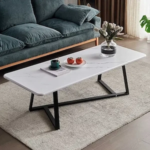 Măsuță de cafea minimalistă, blat MDF cu finisaj piatră acrilică