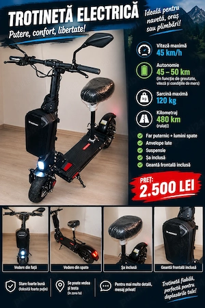  Trotinetă electrică puternică   45 km h   autonomie 45 50 km   480 km rulați