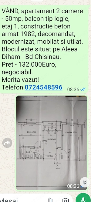 Vand apartament 2 camere, sector 2, Bd Chisinau-Aleea Diham