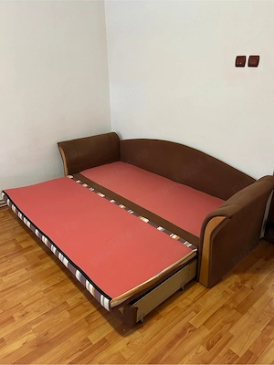 Canapea Extensibilă cu Ladă Depozitare, 219 cm lungime, Maro Dungi - Stare Bună