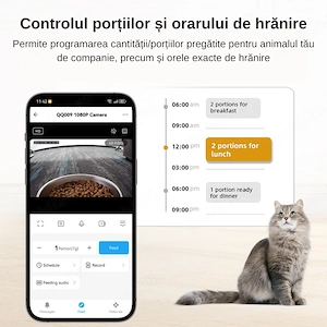 Hrănitor Automat Inteligent pentru Animale, recipient 6L, Wi-Fi 2.4G 5G, Cameră 1080p, Aplicatie Mob - imagine 2