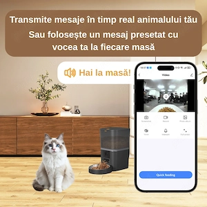 Hrănitor Automat Inteligent pentru Animale, recipient 6L, Wi-Fi 2.4G 5G, Cameră 1080p, Aplicatie Mob - imagine 4