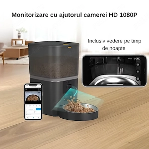 Hrănitor Automat Inteligent pentru Animale, recipient 6L, Wi-Fi 2.4G 5G, Cameră 1080p, Aplicatie Mob - imagine 3
