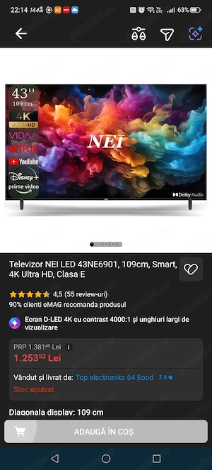 Smart TV 4k NEI 109 cm