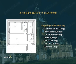 Apartament 2 camere | Bloc Gulliver | Ultra central | 46 mp - imagine 4