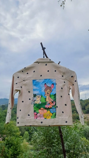 Geacă din denim pentru copii pictată manual cu Bambi