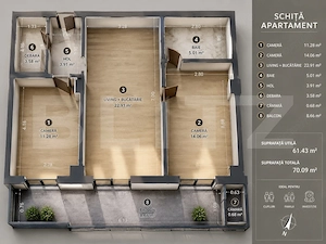 De inchiriat: apartament 3 camere, 70 mp, acces pietonal VIVO - imagine 14