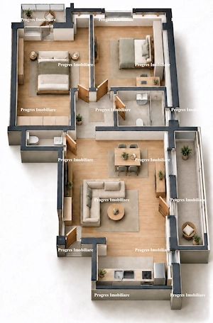 Ap.3 camere - 2 bai - 2 balcoane - 70mp - bloc nou - parcare inclusa 