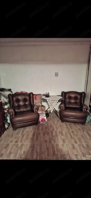 Fotolii de piele naturala  + canapea ,in Cocorastii Caplii