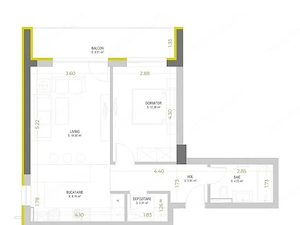 NU RATA 2 CAMERE OPEN SPACE URBAN PLAZA TERASĂ PARCARE ETAJ 7 - imagine 9