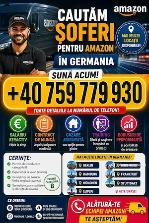 Angajăm şoferi pentru Amazon în Germania