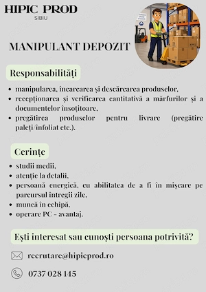 Manipulant Depozit - 1 schimb