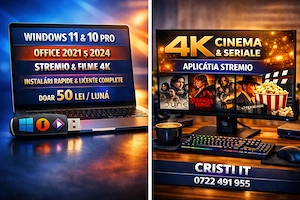 Instalare Windows 11 și Windows 10 cu licențe Microsoft Office cu licențe originale TV 4K