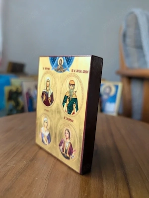 Icoana pe lemn de tei - Mântuitorul, Sf Eva, Sf Arhim Vadim, Sf Victoria și Sf Casandra