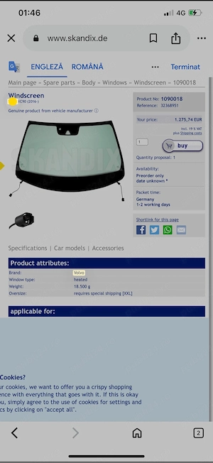ocazie! Vand parbriz Volvo XC 90 model ll si parbriz volvo XC60 din 2013 - imagine 2