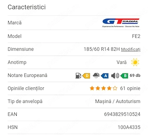 Vând set cinci jante aliaj GM(originale), cu anvelope vară 185/60/14, montate. - imagine 8