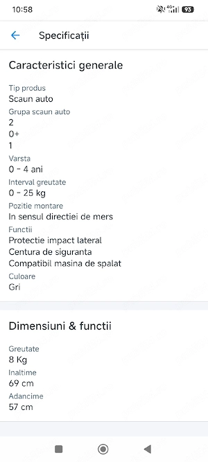 Vand Scaun Auto Copii 0-25 kg