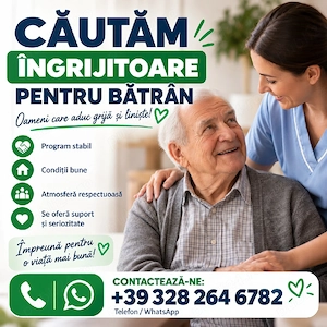 Căutăm îngrijitoare pentru bătrân la pat cu stomă