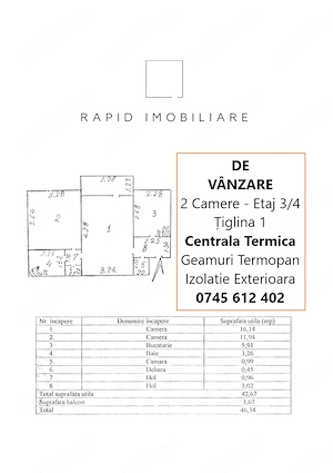 2 Camere - Etaj 3 4 - Tiglina 1 - 51 000 Euro Negociabil - imagine 3