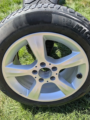 Jante set 4 Mercedes w203 R16 2 latimi fata 7J ET  31/ spate 8J ET 32 + anvelope mixte M+S - imagine 6