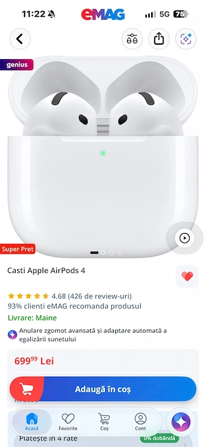 Vând căști Apple AirPods 4   ca noi - imagine 3