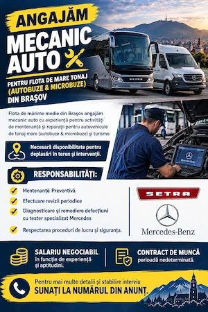Angajam Mecanic Auto flota vehicule transport persoane Brasov
