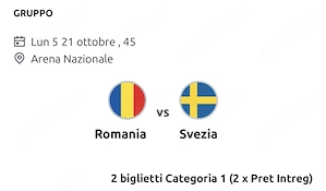 SUPER OFERTĂ 2 bilete categoria 1 la meciul România-Suedia pe data de5 octombrie SUPER OFERTA 