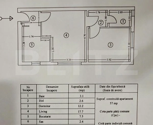 Apartament 2 camere, 45.50 mp, pregătit pentru amenajare, zonă Centrala