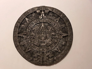 Tablou calendar Aztec Maya piatra soarelui, fabricat manual din cositor in Germania