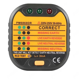 Tester de prize electrice conexiune corectă, lipsă împământare, inversare fază-împământare,lipsa Nul