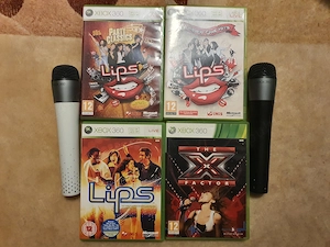 Pachet Karaoke Xbox 360 2 Microfoane Wireless Originale Microsoft Lips 4 Jocuri