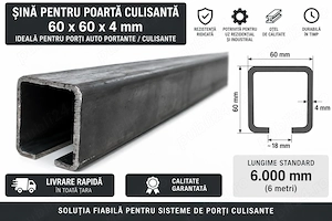 Șină poartă culisantă autoportantă 60x60x4 mm   6 metri