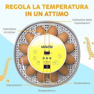 Incubator Automat OKKÖBI M12, 12 Ouă, Control Temperatură & Umiditate, 360  View - imagine 4